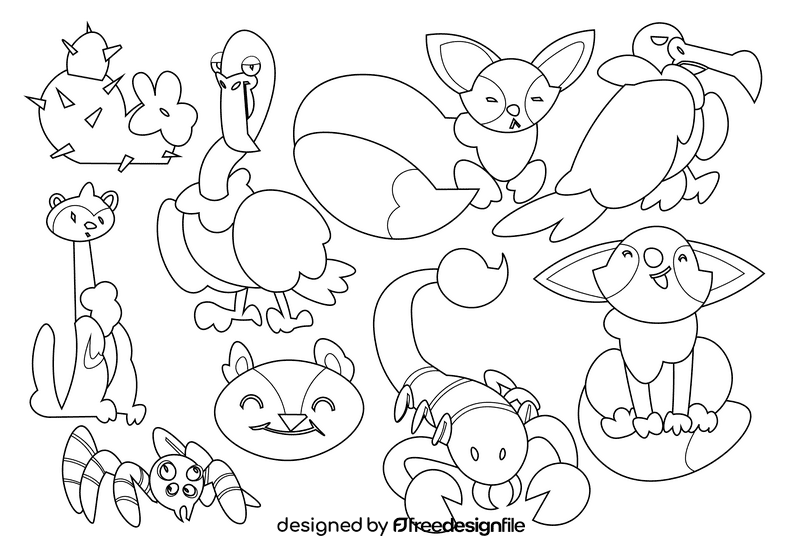 Desert animals black and white vector