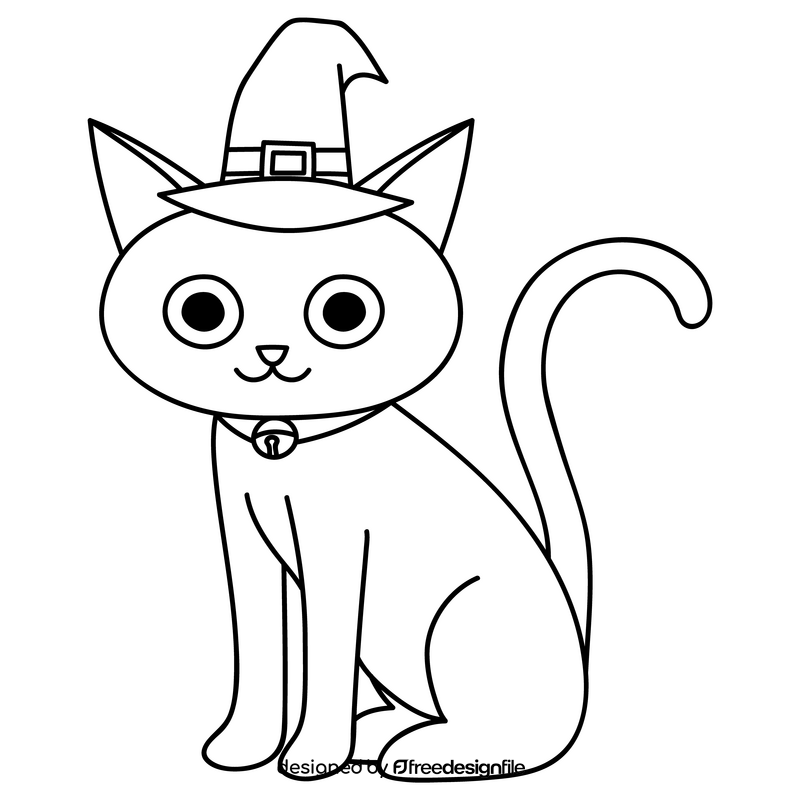 Halloween black cat cartoon drawing black and white clipart