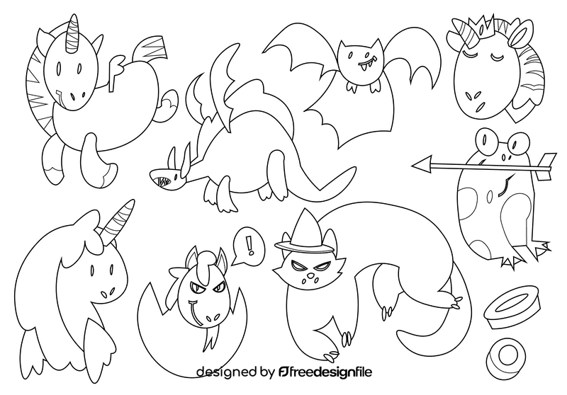 Fairytale animals black and white vector