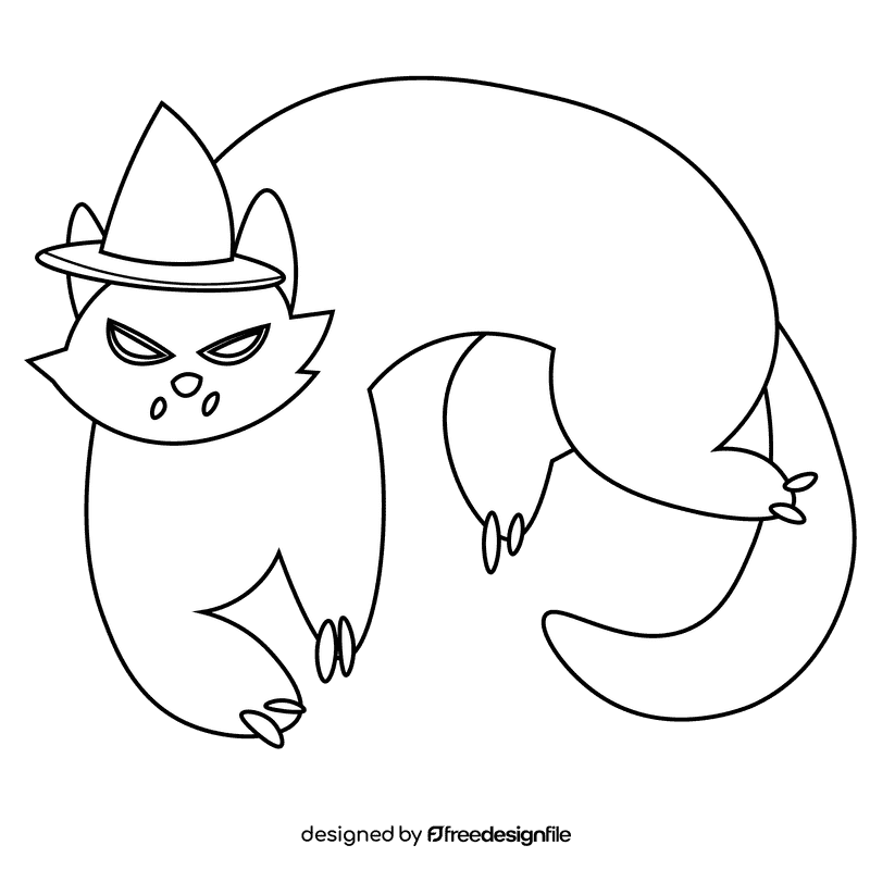 Fairytale cat black and white clipart
