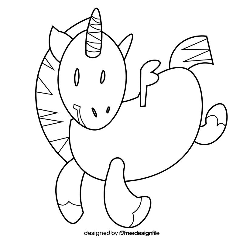 Fairytale unicorn black and white clipart