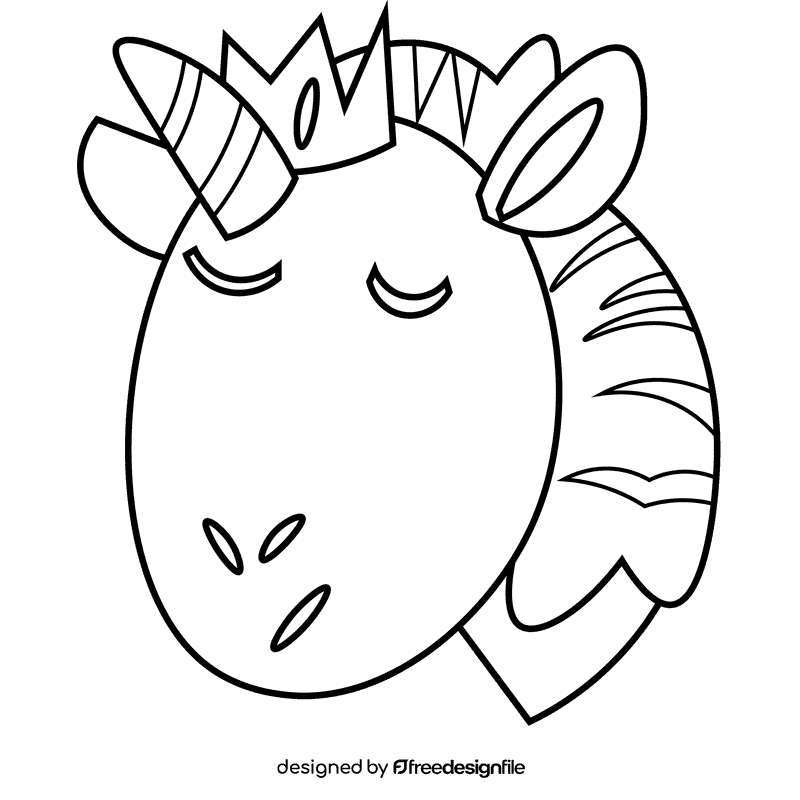 Fairytale unicorn head black and white clipart