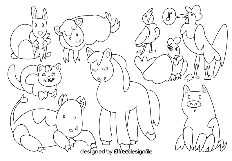 Farm animals black and white vector