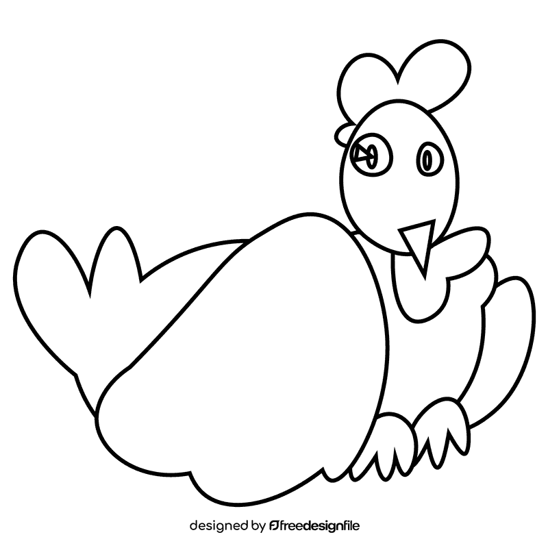 Farm hen black and white clipart