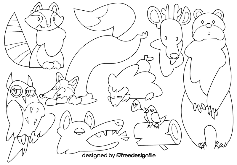 Forest animals black and white vector