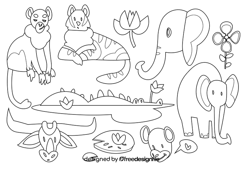 India animals black and white vector