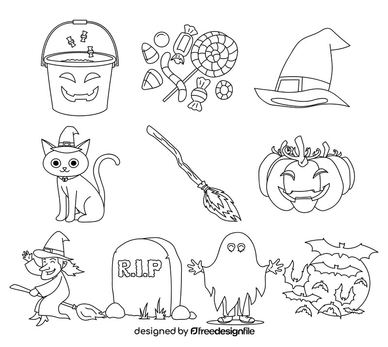 Halloween clipart set black and white vector