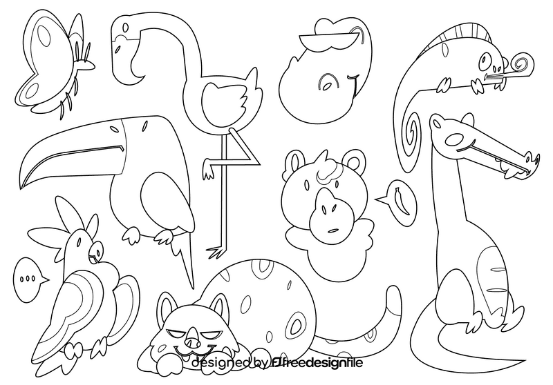 Jungle animals black and white vector