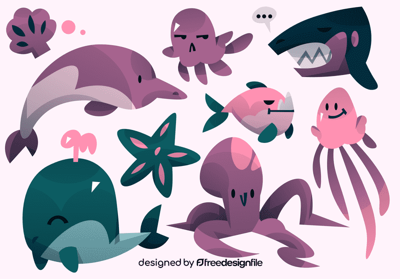 Ocean animals, fishes vector