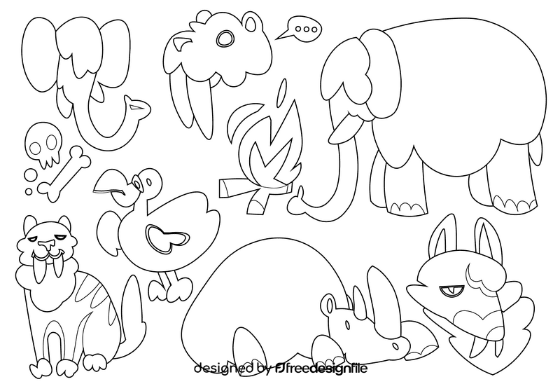 Prehistoric animals black and white vector
