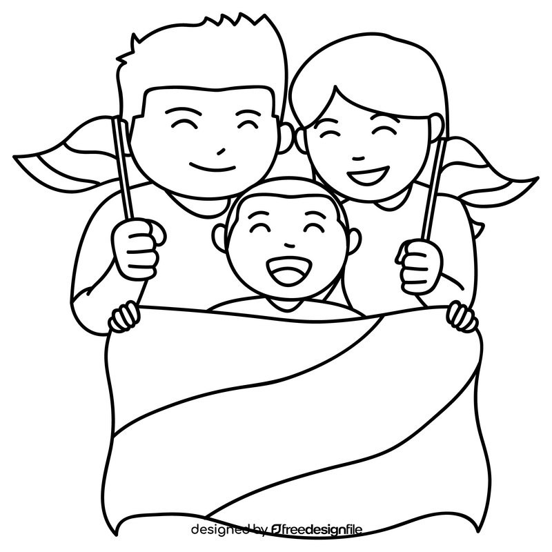 Happy US Independence day family drawing black and white clipart