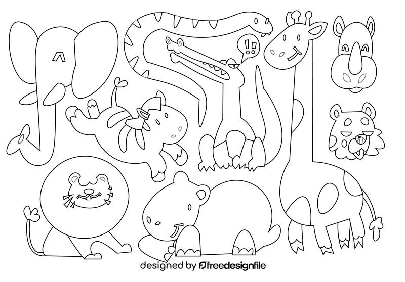 Safari animals black and white vector Safari animals black and white vector