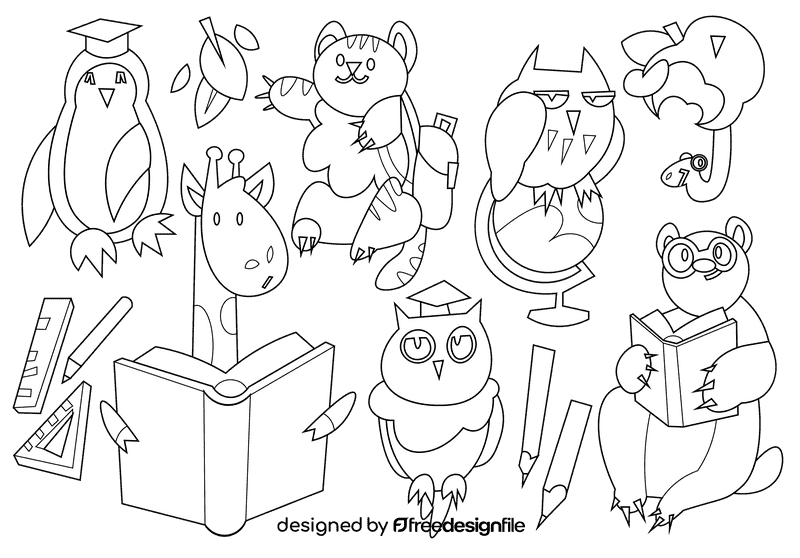 School animals black and white vector School animals black and white vector