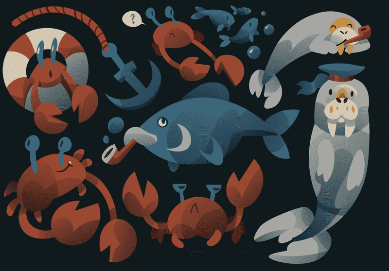Sea animals vector