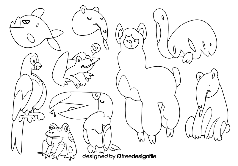South america animals black and white vector South america animals black and white vector