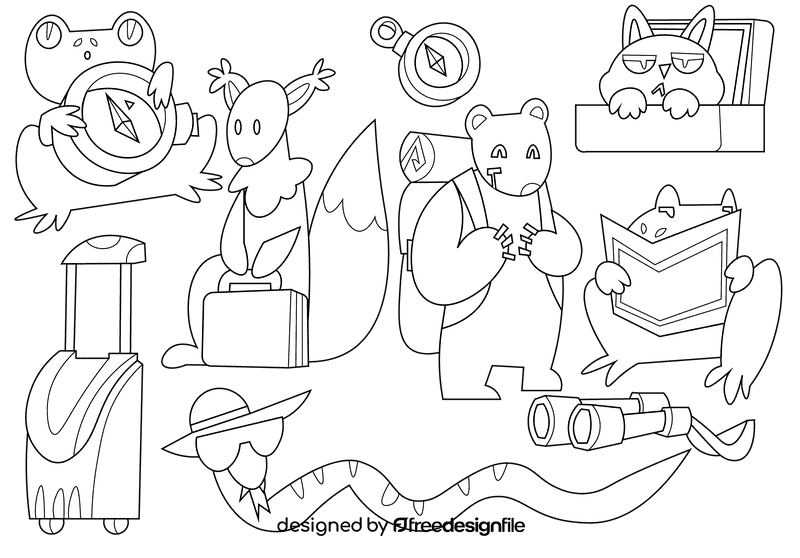 Travel animals black and white vector Travel animals black and white vector