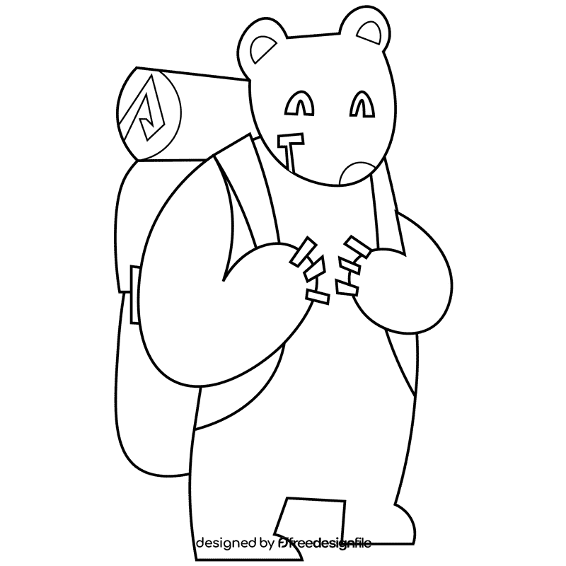 Travel bear black and white clipart