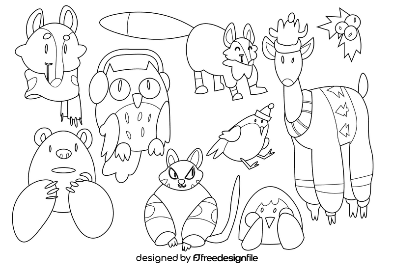 Winter animals black and white vector Winter animals black and white vector