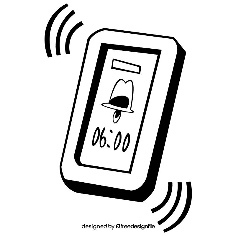 Alarm clock telephone black and white clipart