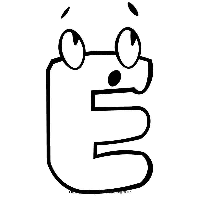 Alphabet letter e black and white clipart