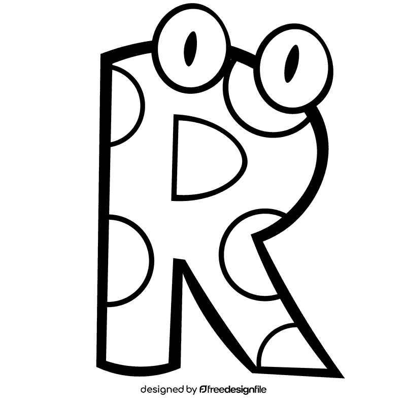 Alphabet letter r black and white clipart