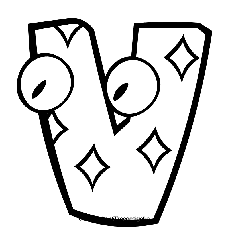 Alphabet letter v black and white clipart