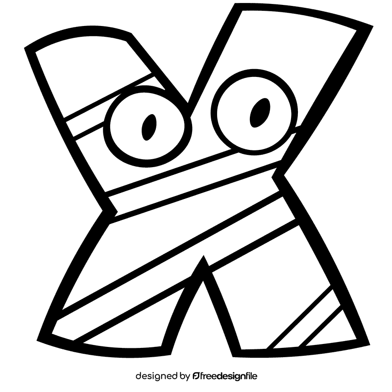 Alphabet letter x black and white clipart