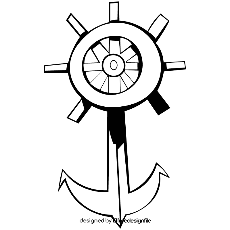 Anchor steering wheel black and white clipart