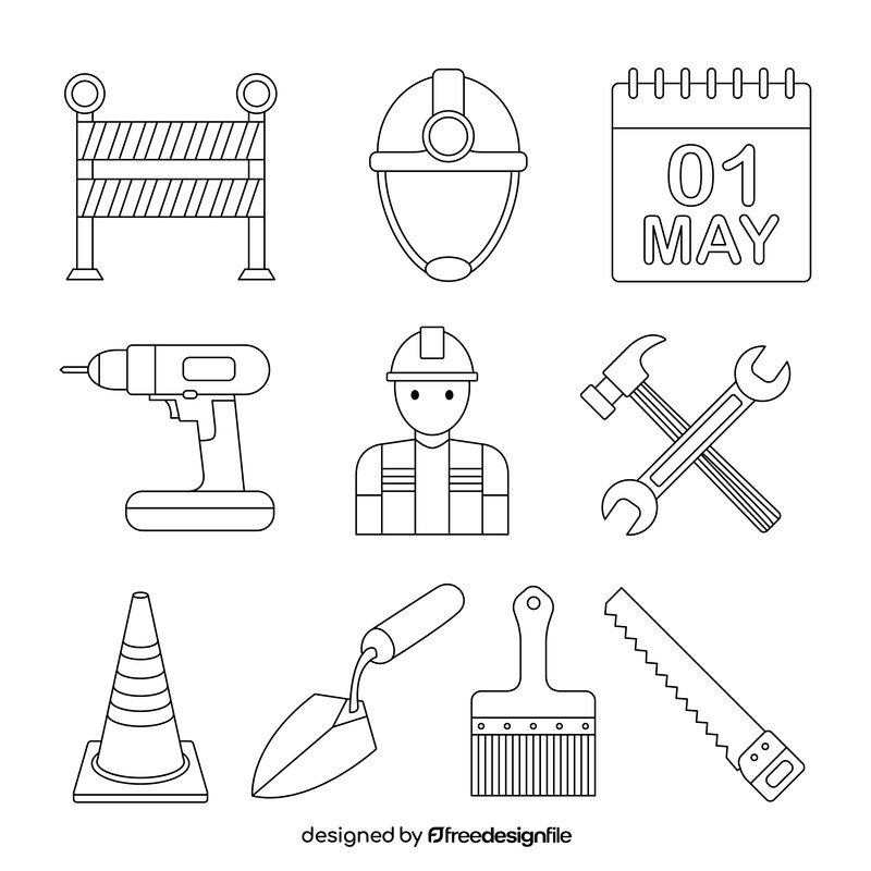 Labor Day clipart set black and white vector