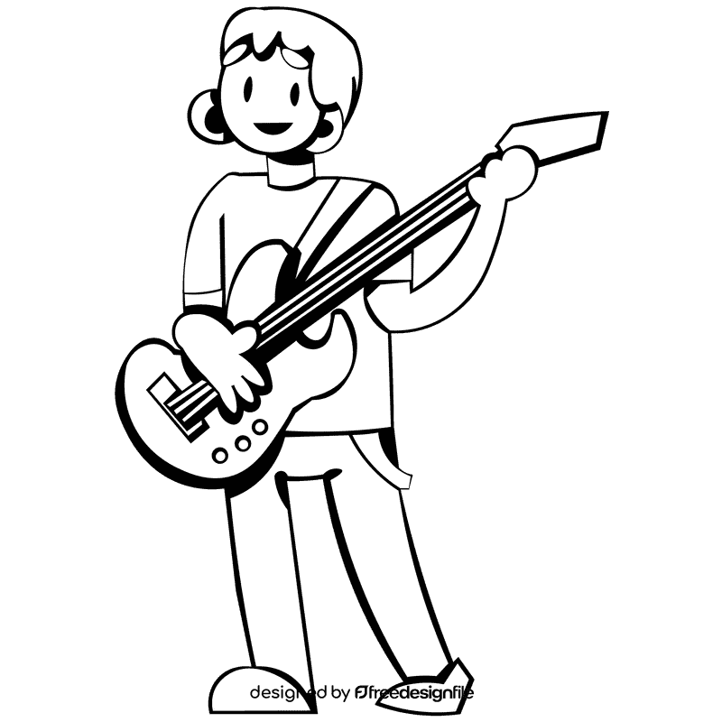 Bass guitar player black and white clipart
