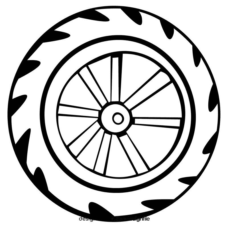 Bike wheel black and white clipart