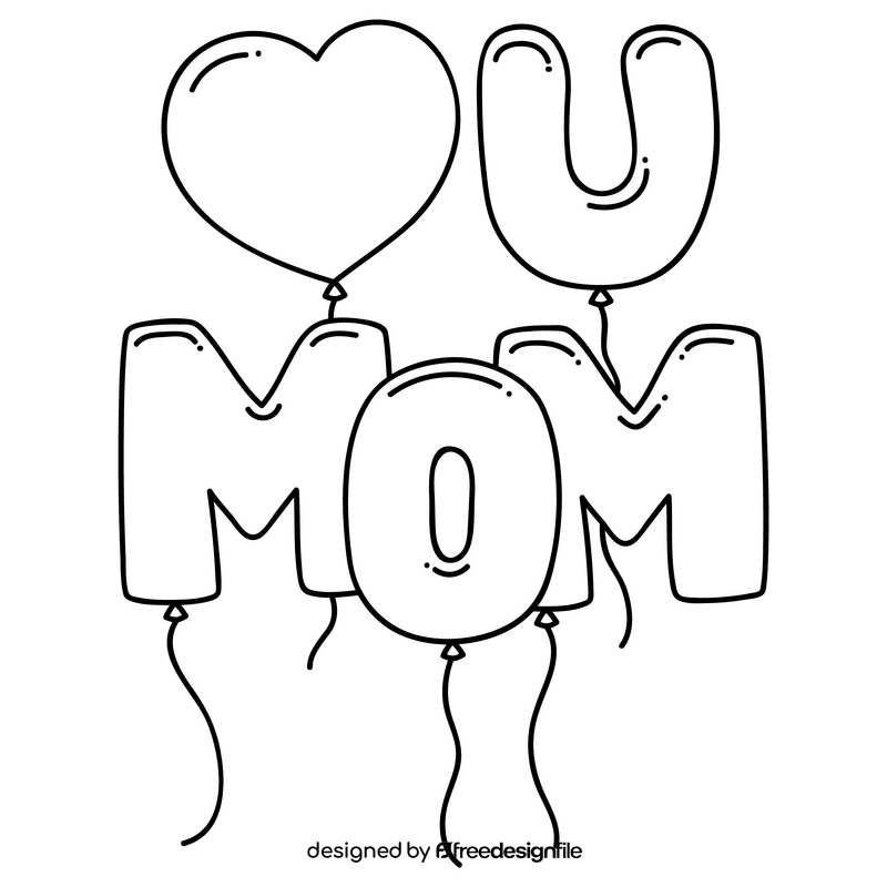 Mothers day balloon love heart drawing black and white clipart
