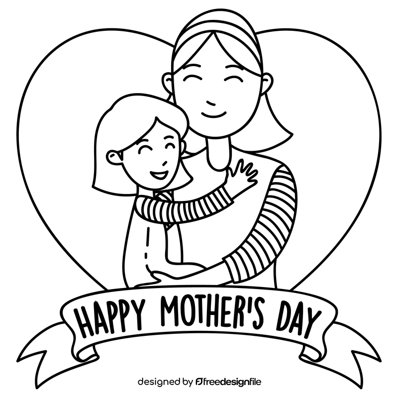 Mothers day happy mom drawing black and white clipart