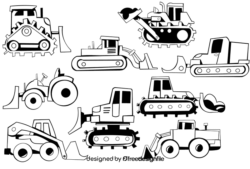 Bulldozer black and white vector