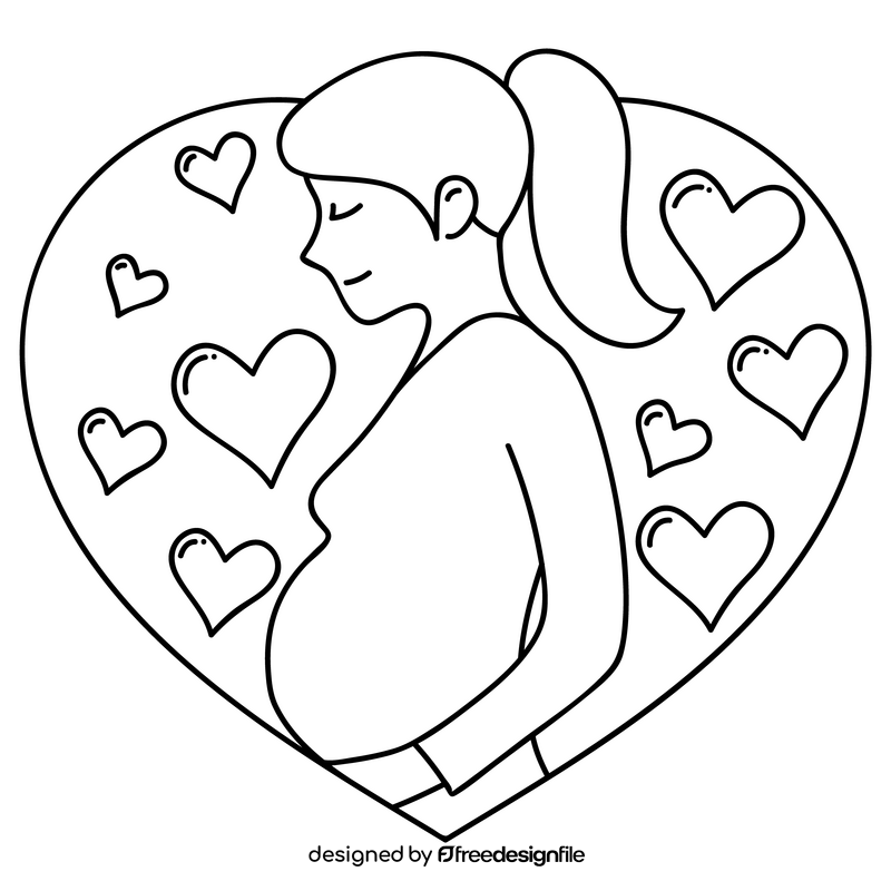Happy Mothers Day Mom Pregnancy drawing black and white clipart
