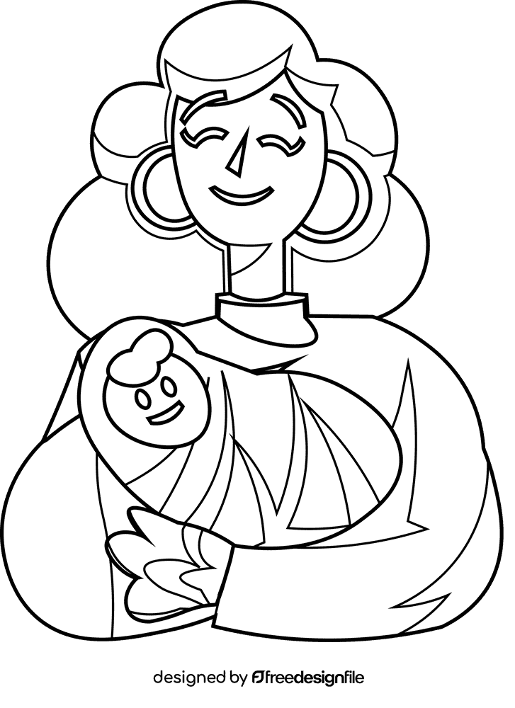 Family young mother black and white clipart