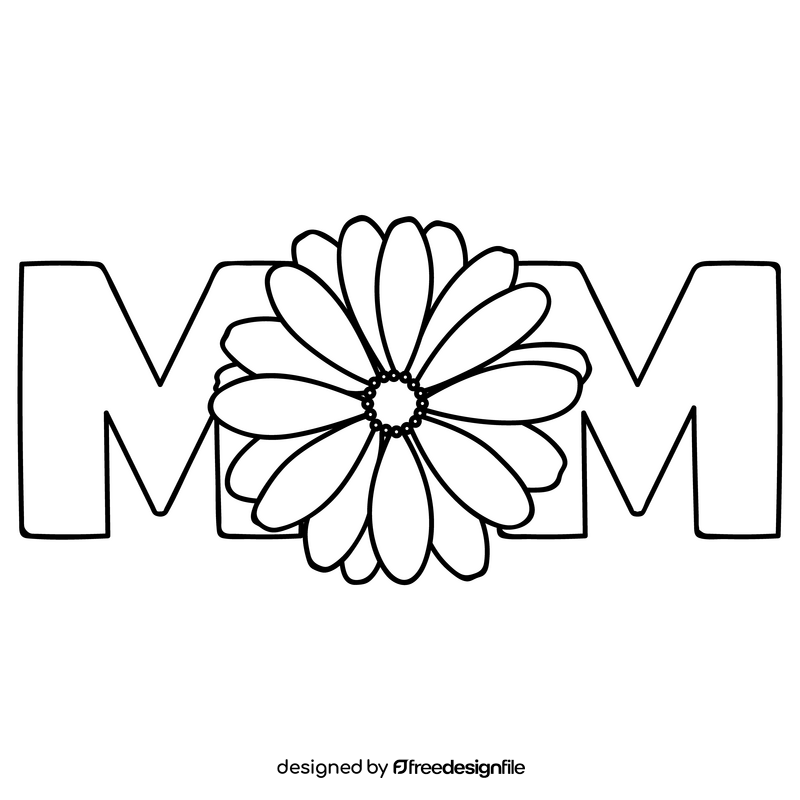 Mothers Day MOM flower black and white clipart