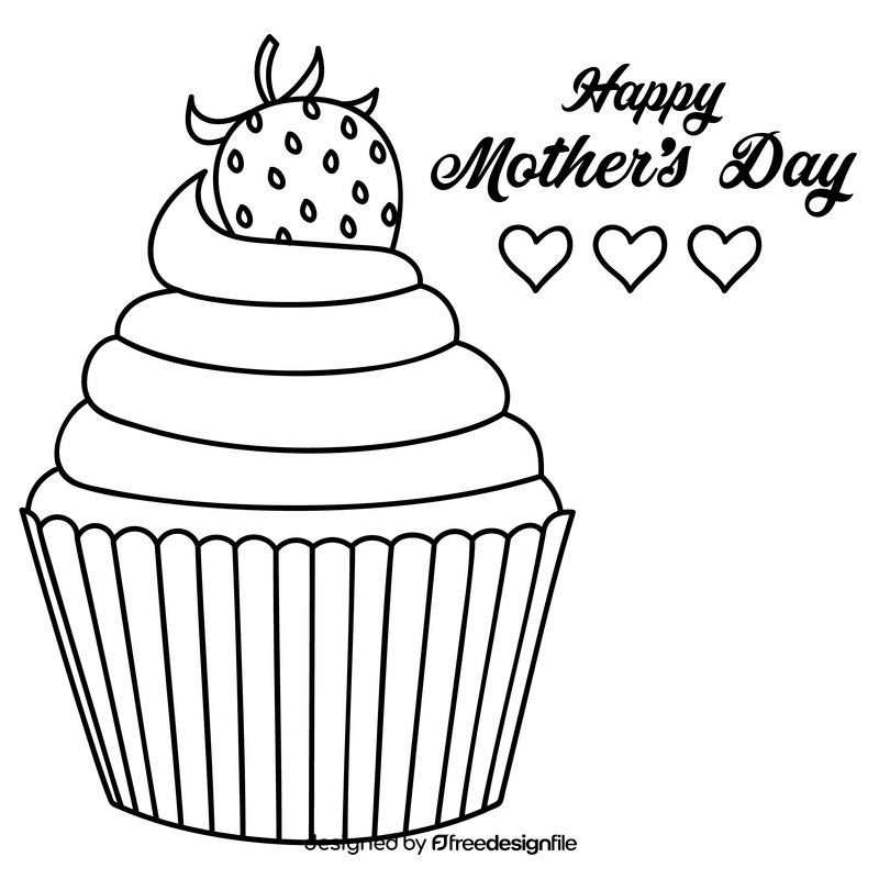 Happy Mothers Day muffin cupcake black and white clipart free download