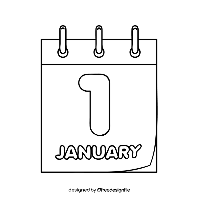 New Year calendar January 1 drawing black and white clipart