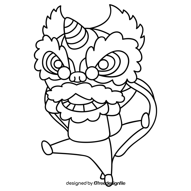 Chinese New Year lion dance drawing black and white clipart free download