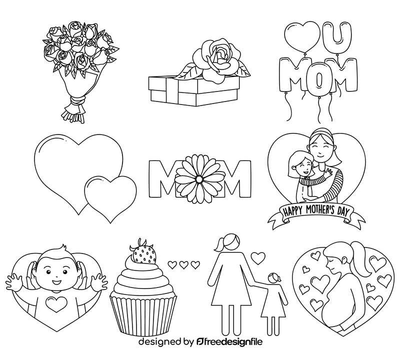 Mothers day clipart set black and white vector