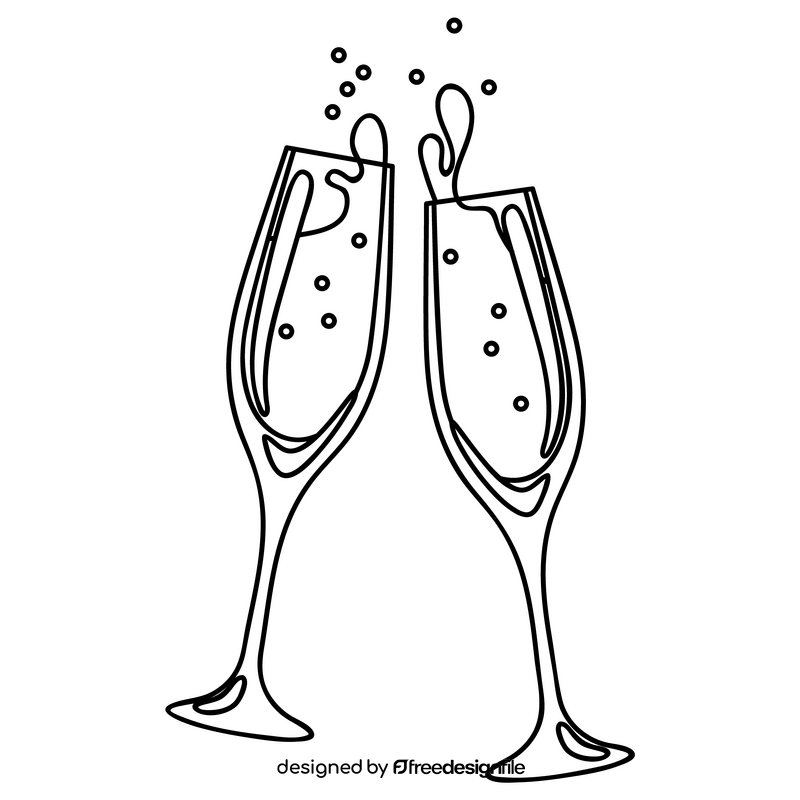 New Year champagne glasses drawing black and white clipart free download