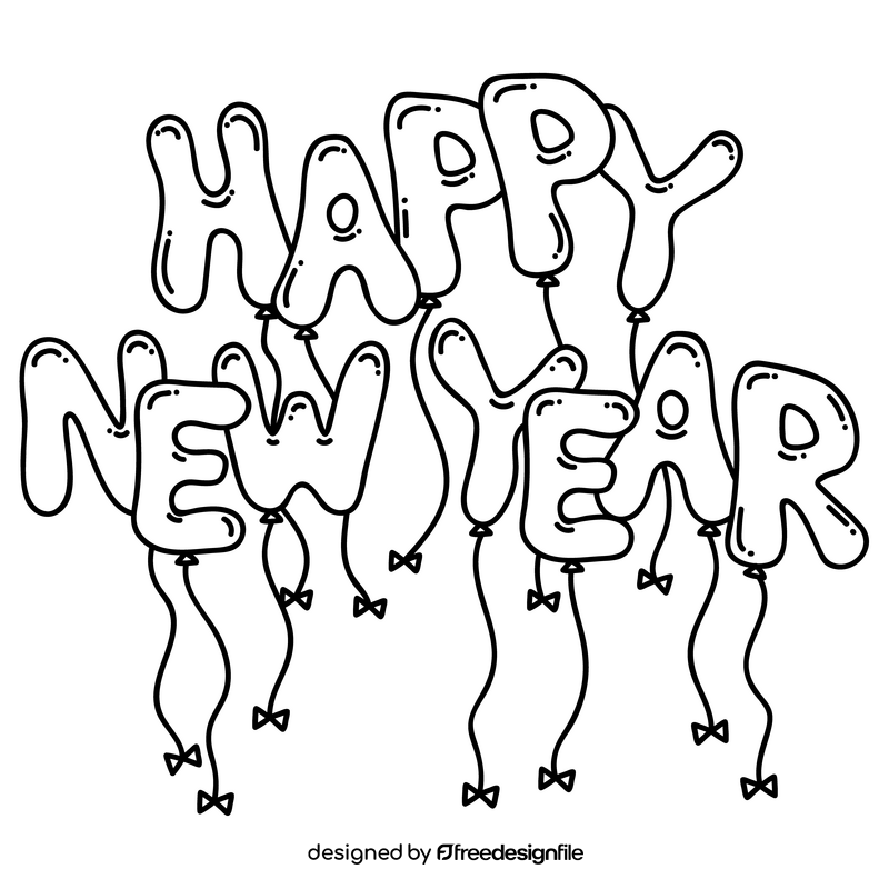 New Year balloon drawing black and white clipart