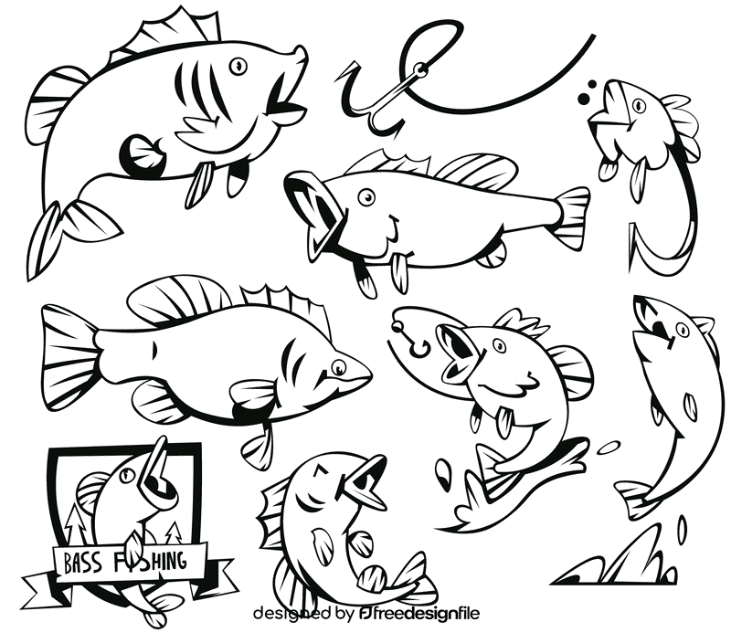 Bass fish black and white vector