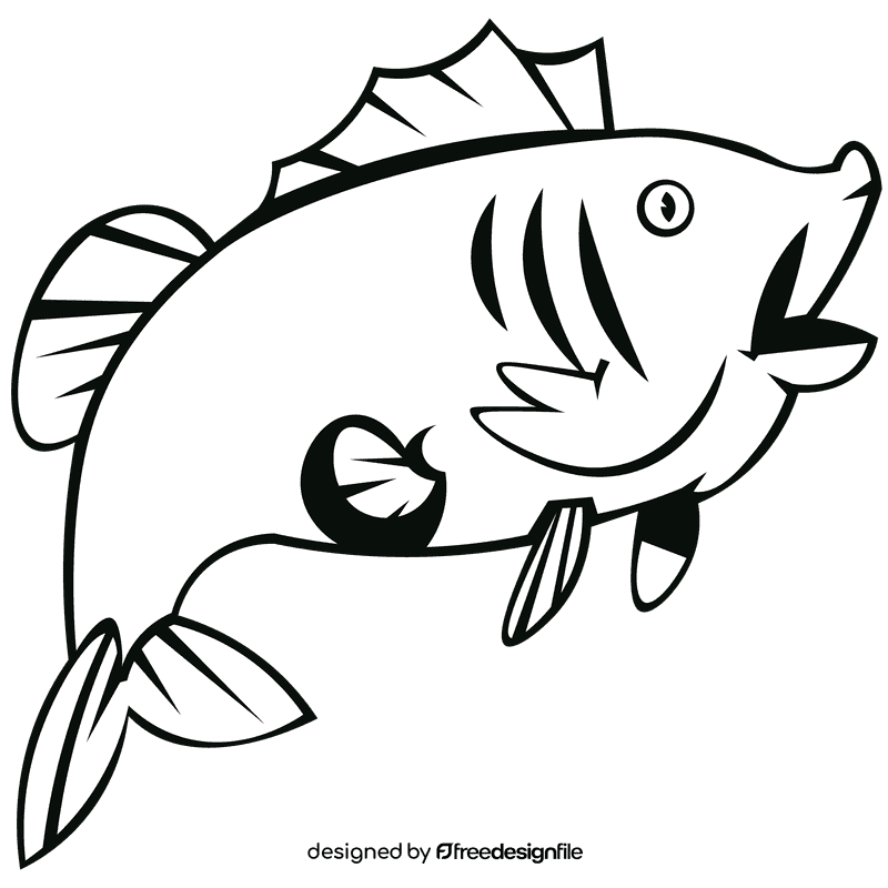 Bass fish black and white clipart