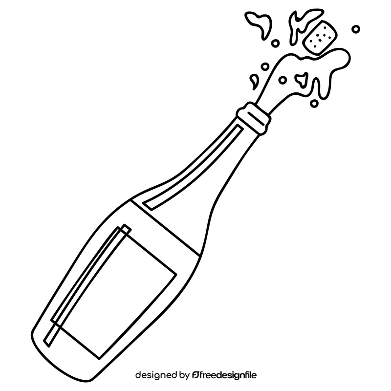 New Year champagne black and white clipart
