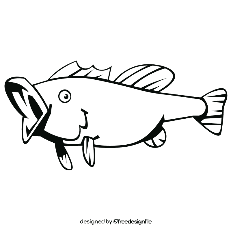 Bass fish side view black and white clipart