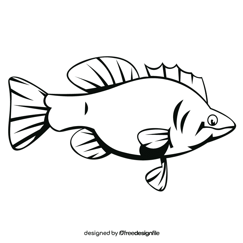 Bass fish side view black and white clipart