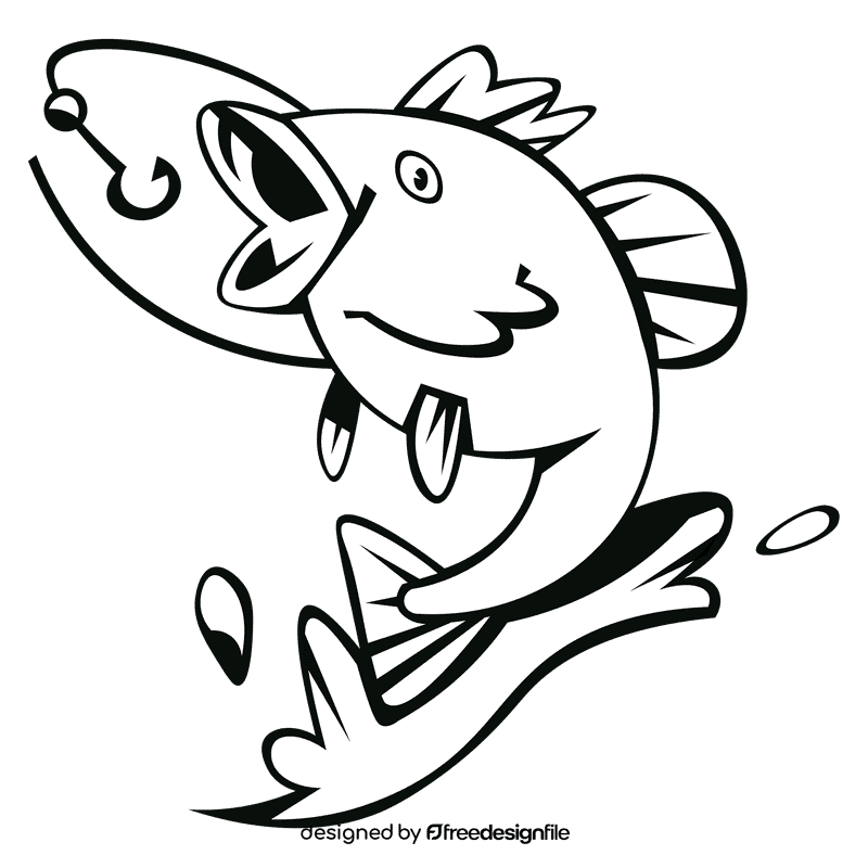 Bass fish water anchor black and white clipart