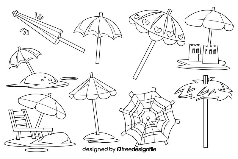 Beach umbrella black and white vector